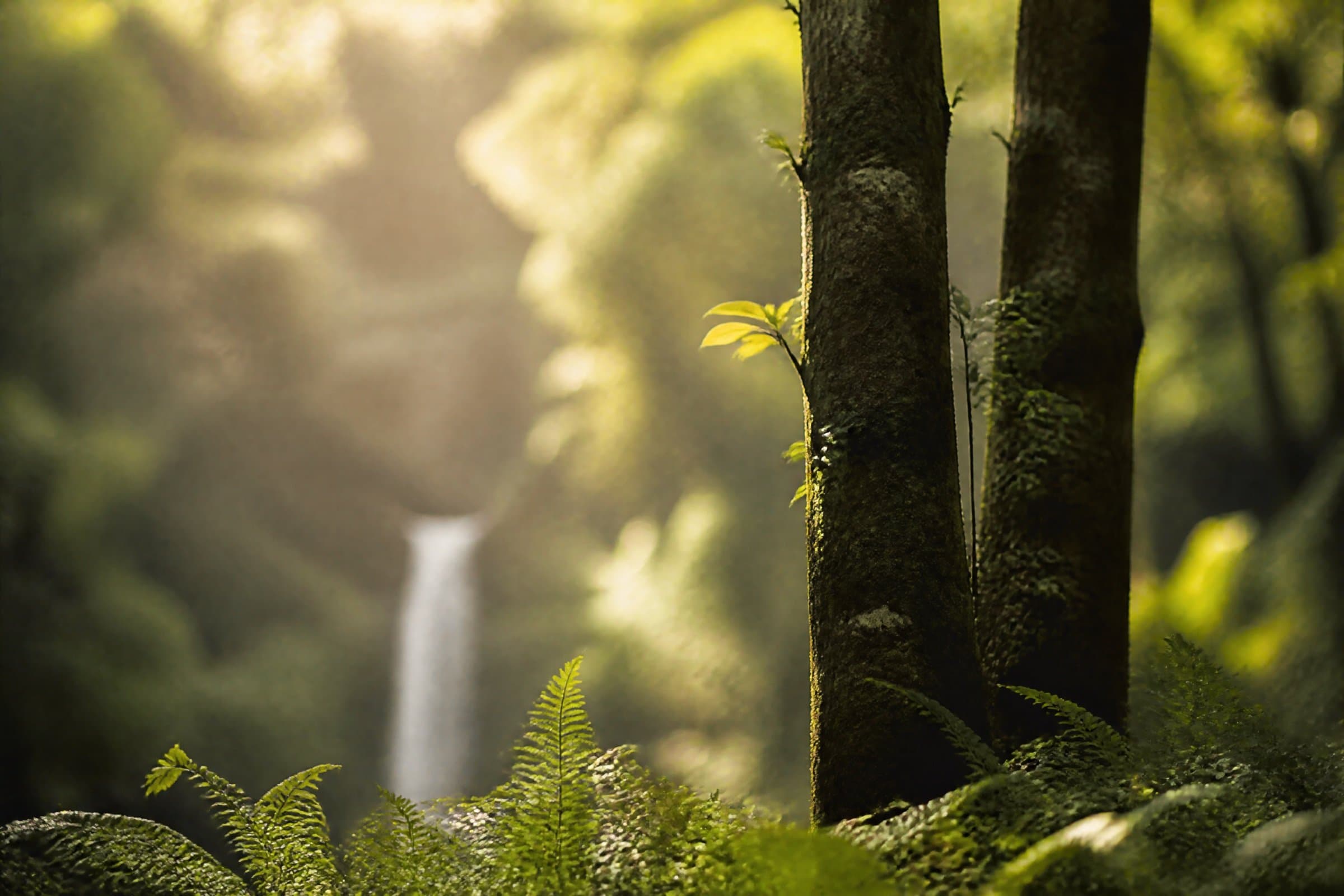 Morning light falling through the Costa Rican rainforest canopy
